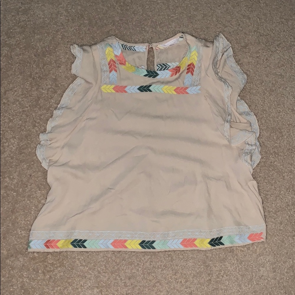 lauren conrad tan ruffle short sleeve shirt